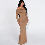 Sexy Solid Color Slim Fit Off-shoulder Elegant Fishtail Dress SXE-87970