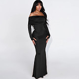 Sexy Solid Color Slim Fit Off-shoulder Elegant Fishtail Dress SXE-87970