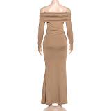 Sexy Solid Color Slim Fit Off-shoulder Elegant Fishtail Dress SXE-87970