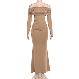 Sexy Solid Color Slim Fit Off-shoulder Elegant Fishtail Dress SXE-87970