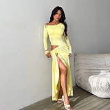 2025 Sexy Hollow-Out One-Shoulder Long-Sleeve Slit Bodycon Dress SUM-25386