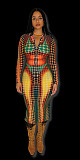 2025 Fashionable Retro Color-Blocked Patchwork High-Neck Slim-Fit Long Dress XS-1662