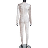 Stylish Snake Print Round Neck Long-sleeved Jumpsuit With Zipper Closure and Bodycon Fit XYWL-25JP427