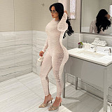 Stylish Snake Print Round Neck Long-sleeved Jumpsuit With Zipper Closure and Bodycon Fit XYWL-25JP427