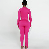 Solid Color Casual Commuter Outfit With Zip-up Top and Fitted Pants ZJQD-88099