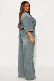Fashionable Slim-fit Stretch Washed Denim Jumpsuit With Flared Slits JLX-8606