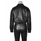 Fashionable Woven PU leather Lapel Zip-up Motorcycle Jacket Short Coat Top ZS-0774