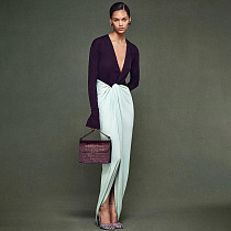 Stylish and Elegant Long-sleeved V-neck Split-hem Long Dress SXE-87983