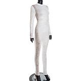 Stylish Snake Print Round Neck Long-sleeved Jumpsuit With Zipper Closure and Bodycon Fit XYWL-25JP427