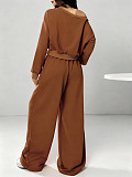 2025 Fashionable Off-Shoulder Solid Color Casual Suit YH-9021