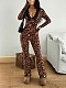 Sexy Leopard Print Lace Collar Long-sleeved Tight-fitting Waist Jumpsuit SHD-9591