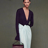 Stylish and Elegant Long-sleeved V-neck Split-hem Long Dress SXE-87983