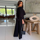 Stylish Pleated Off-shoulder Top and Trousers Solid Color Casual Suit YF-10936