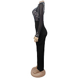 Sexy See-through Mesh Rhinestone Long-sleeved Jumpsuit BY-7579