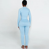 Solid Color Casual Commuter Outfit With Zip-up Top and Fitted Pants ZJQD-88099