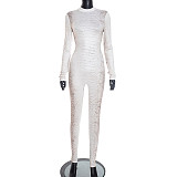 Stylish Snake Print Round Neck Long-sleeved Jumpsuit With Zipper Closure and Bodycon Fit XYWL-25JP427
