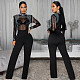 Sexy See-through Mesh Rhinestone Long-sleeved Jumpsuit BY-7579