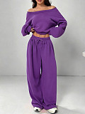 2025 Fashionable Off-Shoulder Solid Color Casual Suit YH-9021