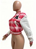 Stylish Plaid Print Thickened Korean Velvet Patchwork PU Leather Baseball Jacket CM-9535