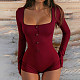 Stylish Solid Color Square Neck Button-down Jumpsuit SUM-25074