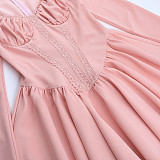 Sexy Square Neck Lace-trimmed Long-sleeved Fitted Dress SUM-2521