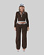 Fashionable Retro Long-sleeved Color-blocked Zip-up Collar Top and Trousers Set XS-1447