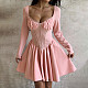 Sexy Square Neck Lace-trimmed Long-sleeved Fitted Dress SUM-2521