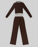 Fashionable Retro Long-sleeved Color-blocked Zip-up Collar Top and Trousers Set XS-1447