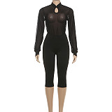 Sexy Solid Color Mesh Sheer Top and Slim-fit Pants Set ZJQD-84915
