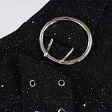 2025 Fashionable Shimmering Knit Shorts with Ring Belt MRA-45005