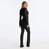 Autumn/Winter Round-neck Mesh Sheer Draped Bodycon Flared Jumpsuit XYWL-25JP438