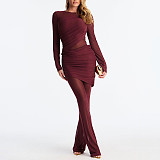 Autumn/Winter Round-neck Mesh Sheer Draped Bodycon Flared Jumpsuit XYWL-25JP438