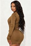 2025 Solid Color Sexy Hollow Out Slim-Fit Metal Design Bodycon Mini Dress XS-1681