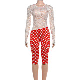 2025 Fashionable Lace Patchwork Polka Dot Print Backless Jumpsuit ZJQD-84564