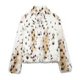 Autumn/Winter Leopard Print Plush Gradient Faux Fur Coat/Jacket ZNFR-144