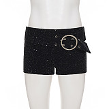 2025 Fashionable Shimmering Knit Shorts with Ring Belt MRA-45005