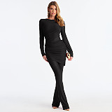 Autumn/Winter Round-neck Mesh Sheer Draped Bodycon Flared Jumpsuit XYWL-25JP438