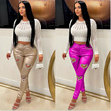 2025 Sexy Gold Foil Stamped Hollow Heart Pattern Reflective Pants YNS-8020