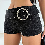 2025 Fashionable Shimmering Knit Shorts with Ring Belt MRA-45005