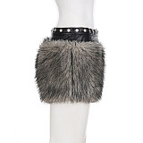 New Arrival Fluffy Patchwork Low-waisted Plush Shorts With Eyelet Details MRA-44831