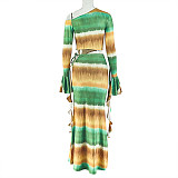 Casual Color-blocked Stretch Fabric Asymmetrical Off-the-shoulder Bodycon Skirt Two-piece Set JY-711852
