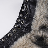 New Arrival Fluffy Patchwork Low-waisted Plush Shorts With Eyelet Details MRA-44831