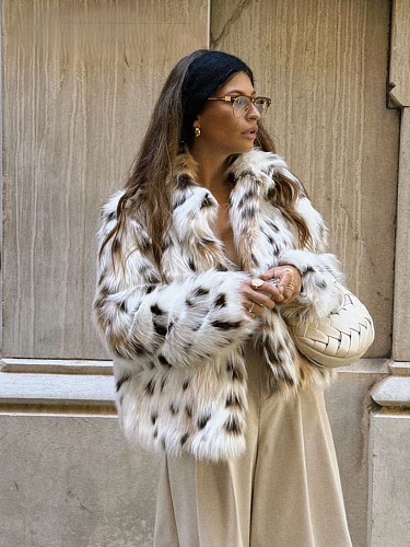 Autumn/Winter Leopard Print Plush Gradient Faux Fur Coat/Jacket ZNFR-144