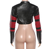 2025 Autumn/Winter New Collection Slim-fit Color-block Short Leather Jacket SXE-87075