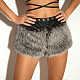 New Arrival Fluffy Patchwork Low-waisted Plush Shorts With Eyelet Details MRA-44831