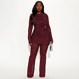 Autumn/Winter Round-neck Mesh Sheer Draped Bodycon Flared Jumpsuit XYWL-25JP438