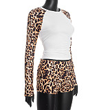 Autumn/Winter Round-neck Pullover Leopard Print High-waisted Fitted Shorts Set XYWL-425