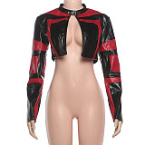 2025 Autumn/Winter New Collection Slim-fit Color-block Short Leather Jacket SXE-87075