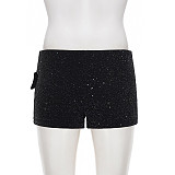 2025 Fashionable Shimmering Knit Shorts with Ring Belt MRA-45005