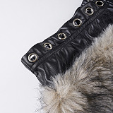 New Arrival Fluffy Patchwork Low-waisted Plush Shorts With Eyelet Details MRA-44831